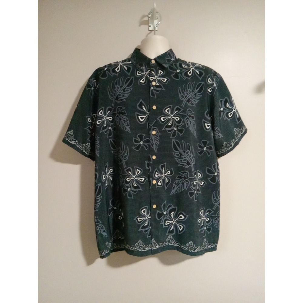 Extreme Gear‎ Men Black Grey White Hawaiian Floral Shortsleeve Shirt Size L